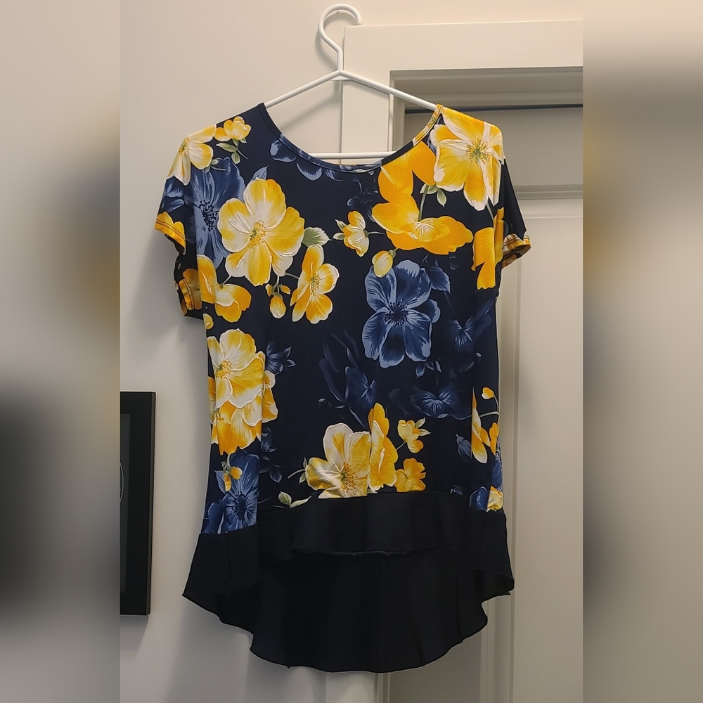 Espresso Navy and Yellow Floral Blouse